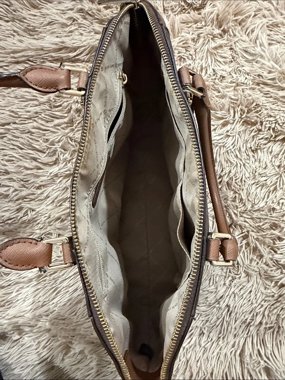 Michael Kors Brown MK Logo Satchel with Tan Trim